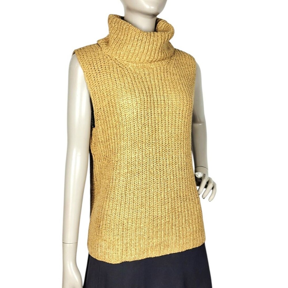 Vintage Josephine Chaus Gold Chunky Knit Sleeveless Turtleneck Sweater Medium